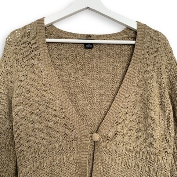 Vintage Cardigan Knit y2k Ruffle Hem Neutral Sweater - Picture 4 of 14